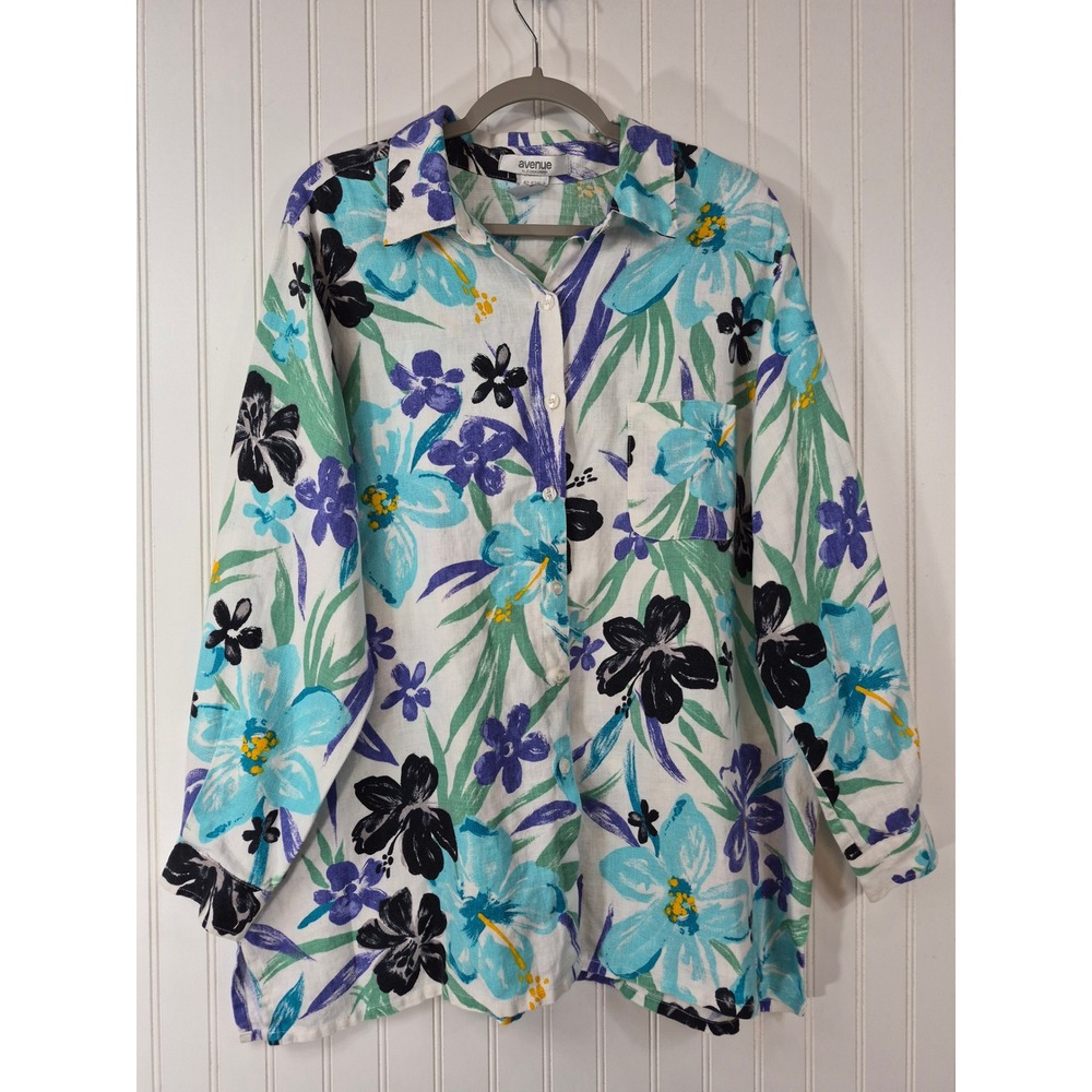 NWOT Ave Jessica London 100% Linen Floral Button Up Shirt Womens 18/20 Tropical